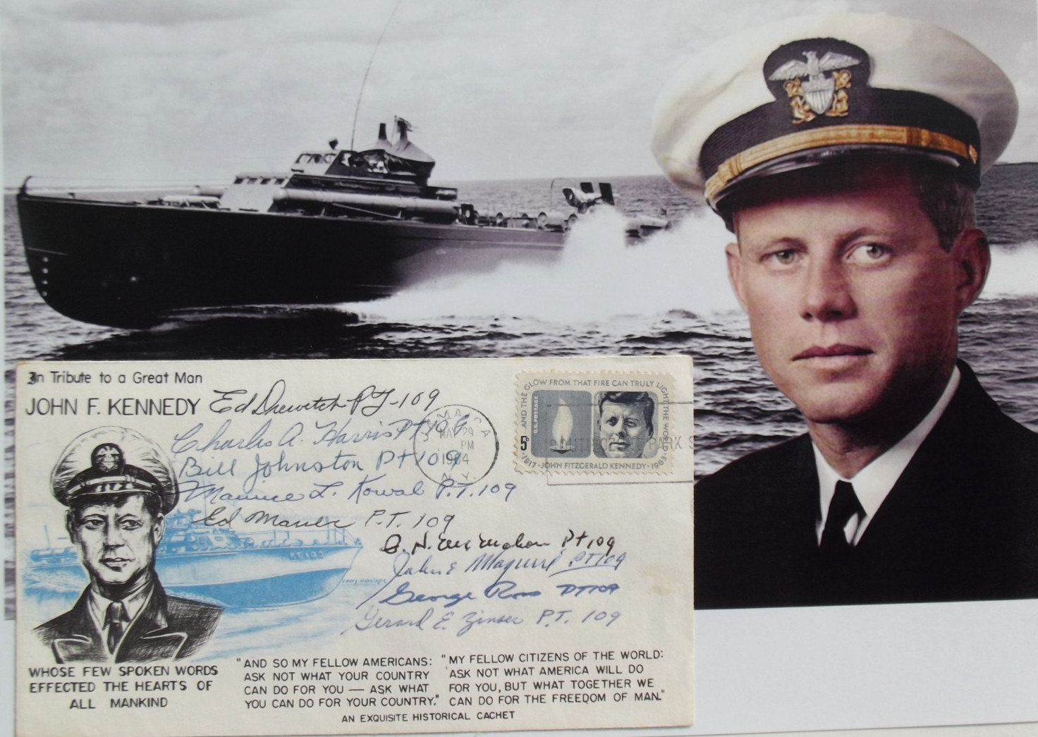 PT-109 CREW Members of John F. Kennedy, Autograph Cover [9] WWII Pacific Theatre