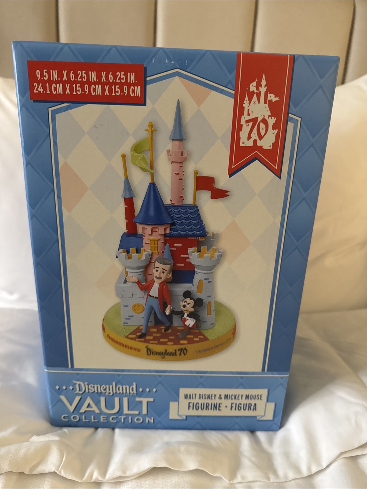 Disneyland 70th Walt Disney and Mickey Castle Figure, NEW