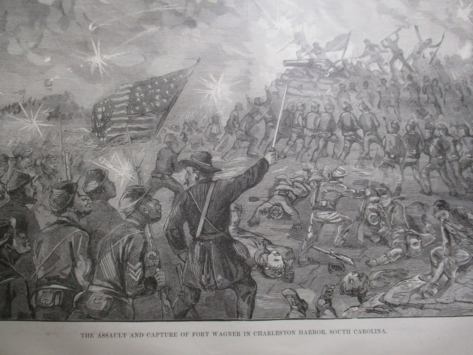 1898 Civil War Print - 54th Regiment of African Americans Attacks Fort Wagner