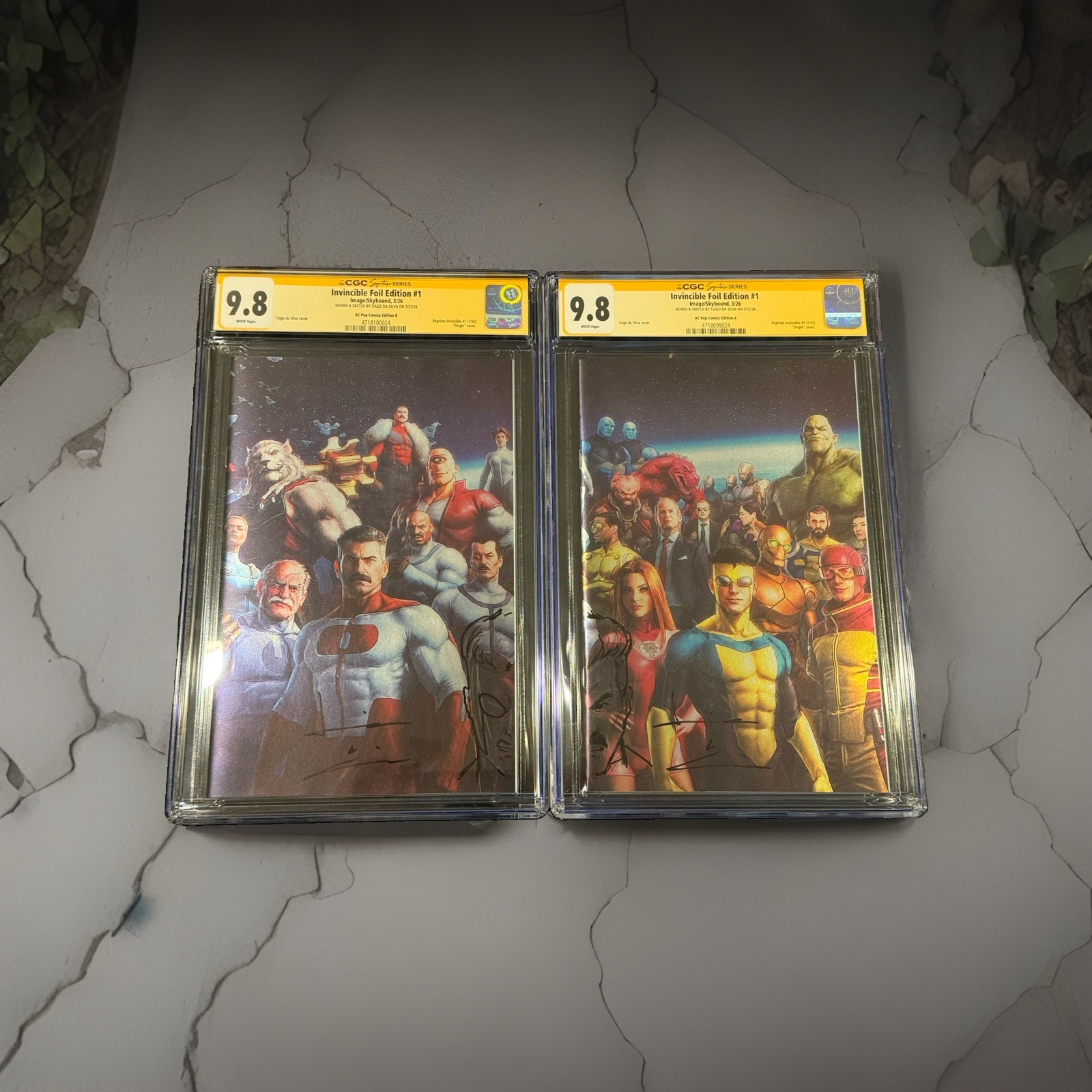 Invincible #1 Foil CGC 9.8 SS SET Tiago da Silva Signed Remarque Sequential A/B