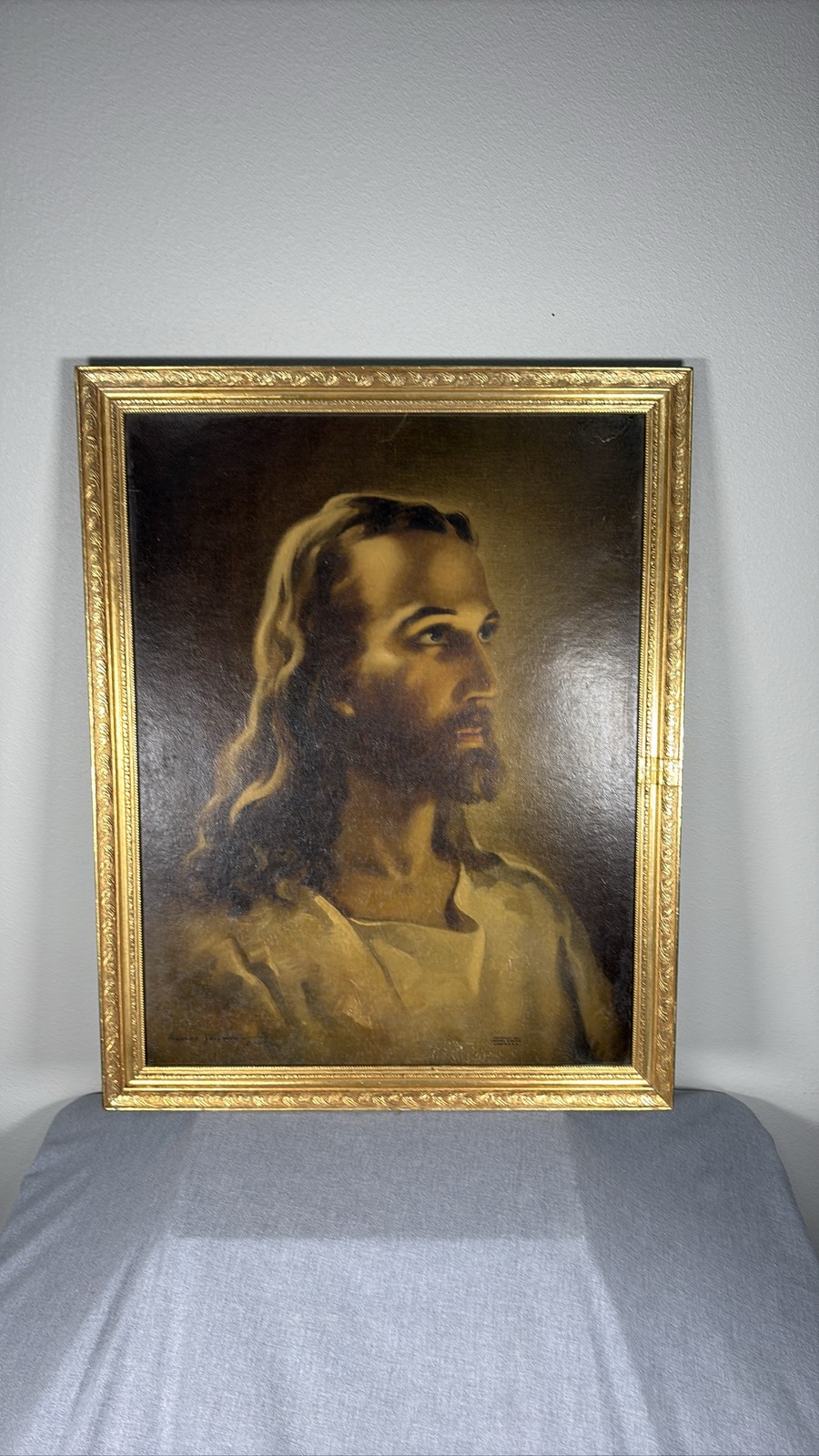 1941 Warner Sallman Head of Christ Lithograph Print Kriebel & Bates 23 x 29