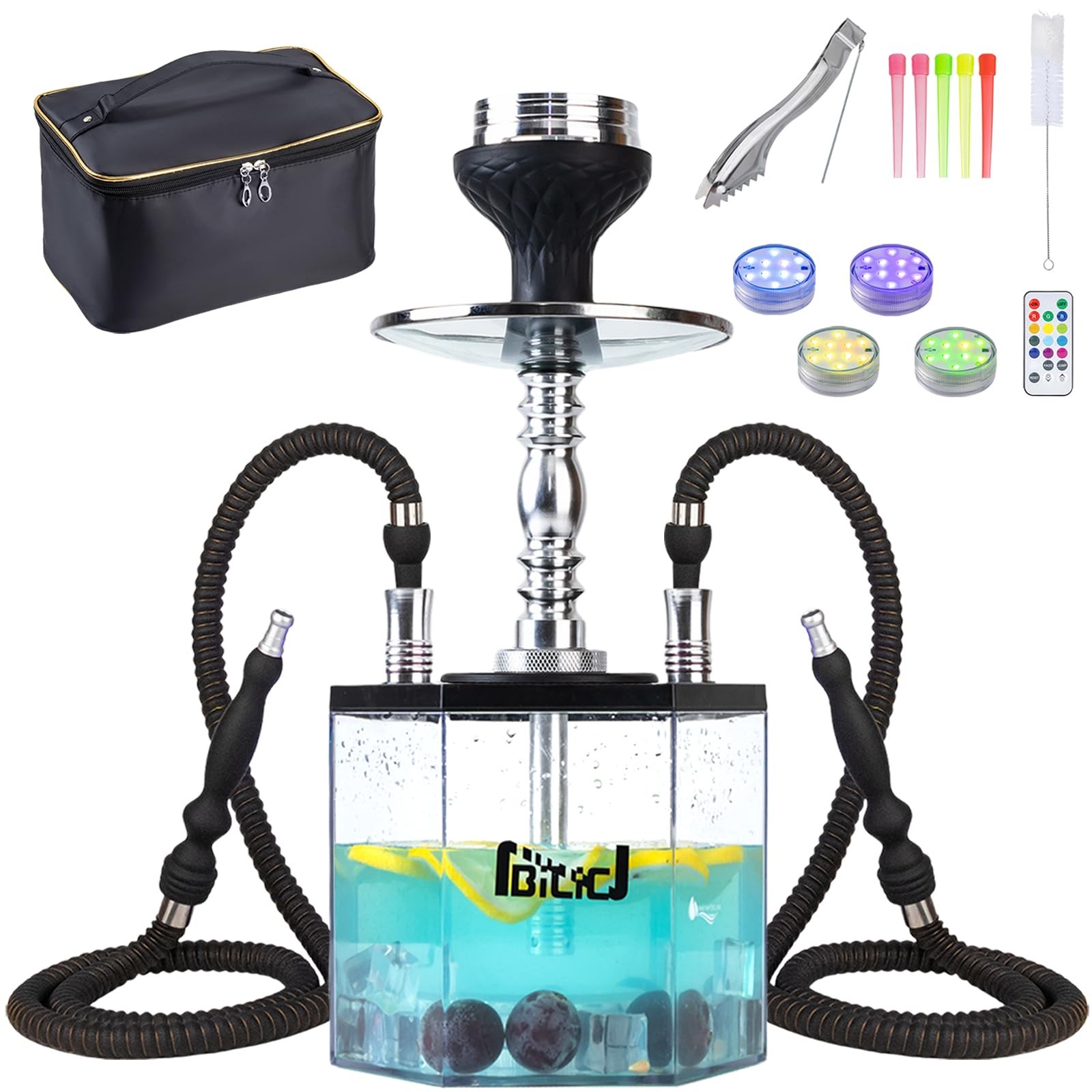 NBILIC 2 Hose Large Hookah Set – Premium Acrylic Shisha Hookah with Everythin...