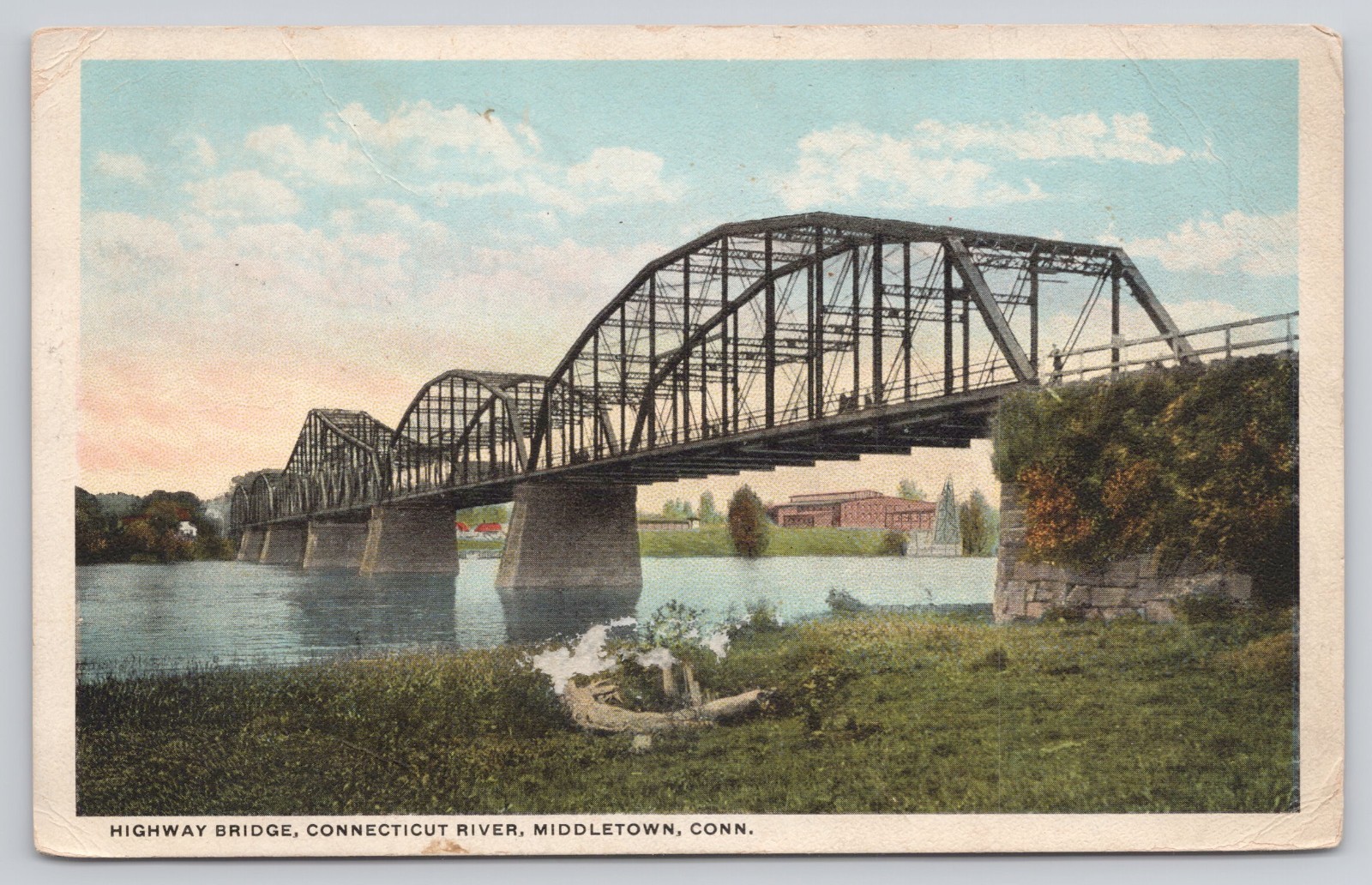 Middletown CT Highway Bridge Connecticut River 1918 Postcard