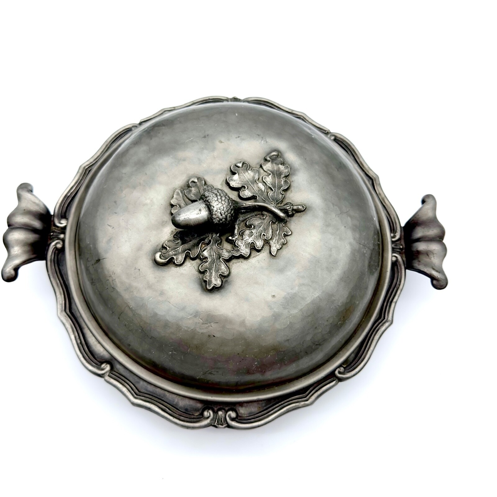Vtg Antique Pewter Large Serving Bowl Acorn Lid Peltro Made In Italy