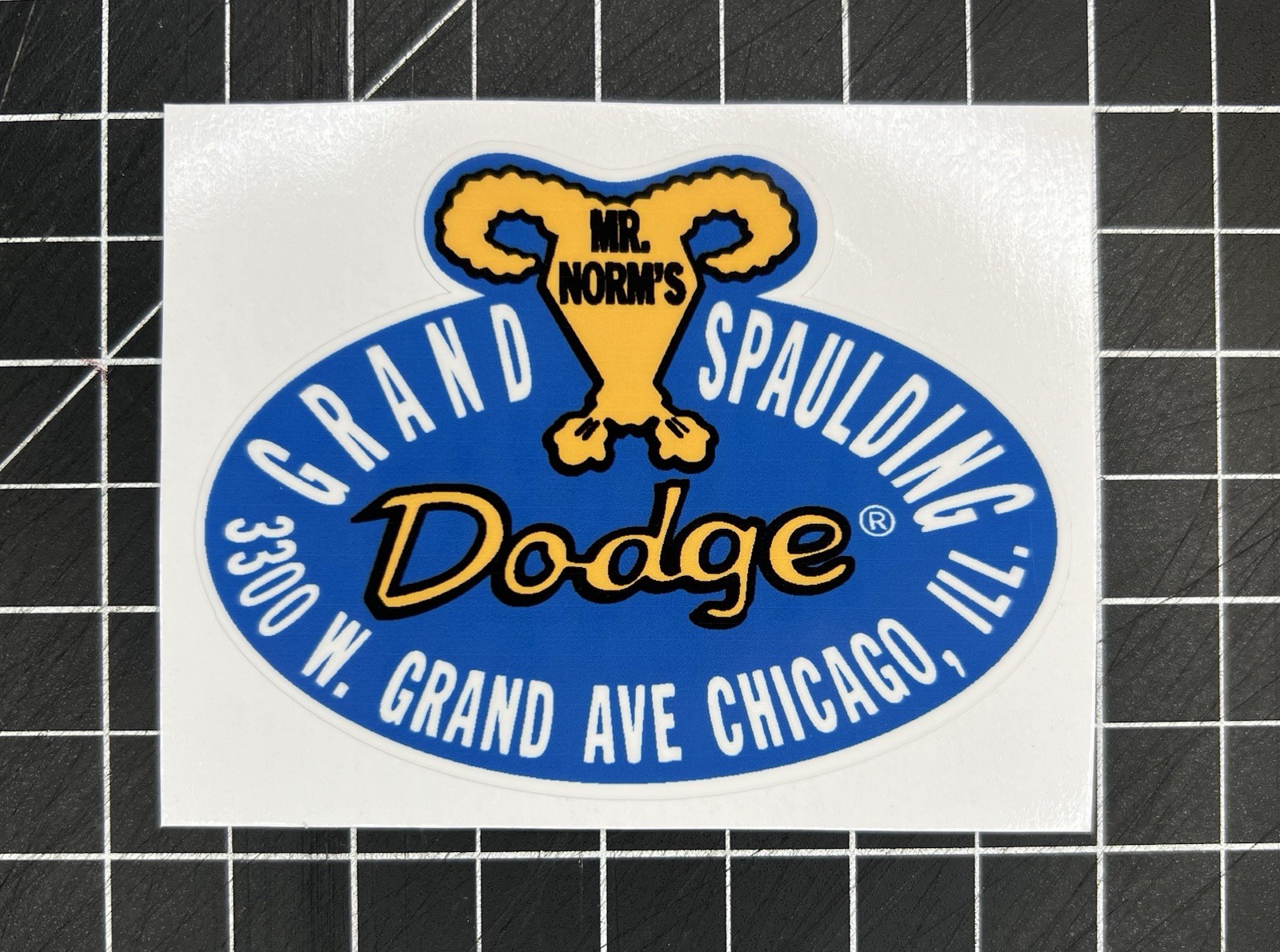 Mr. Norm’s Grand Spaulding Dodge Vintage Dealer Decal Sticker New Vinyl