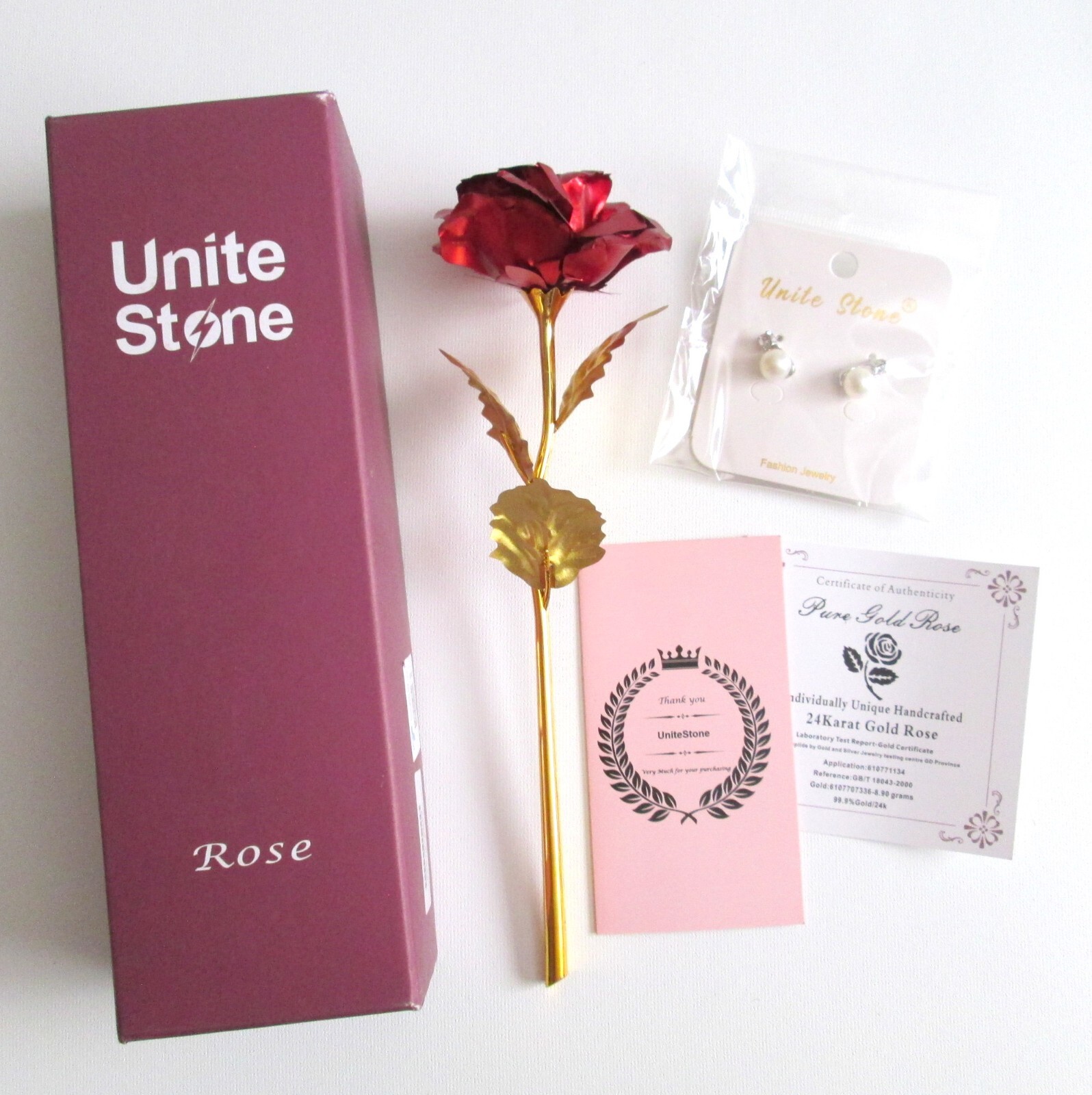 Unitestone Handcrafted 24K Dipped Rose Collectible Bonus Fashion Earrings Box