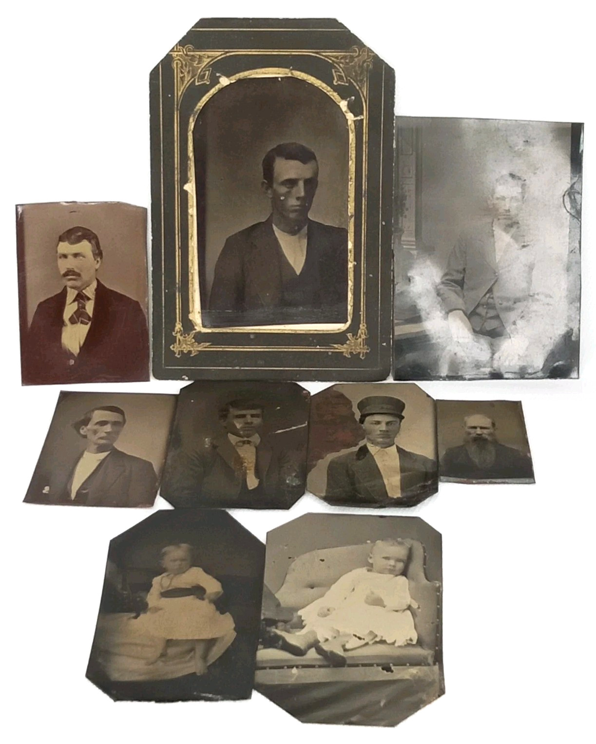 Civil War Era Tintype Photograph Set Of 9 Men & Infants Antique 1860s-1890s