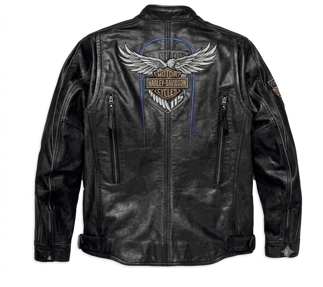 Harley Davidson Mens 115th Anniversary Black Leather Biker Jacket Vintage