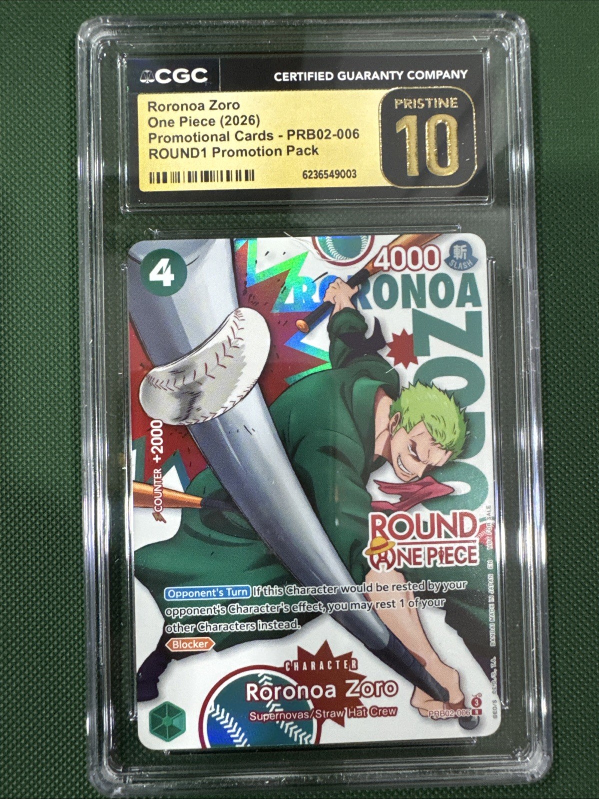2026 ONE PIECE ROUND1 PROMOTION PACK #006 RORONOA ZORO CGC 10 PRISTINE - ENGLISH