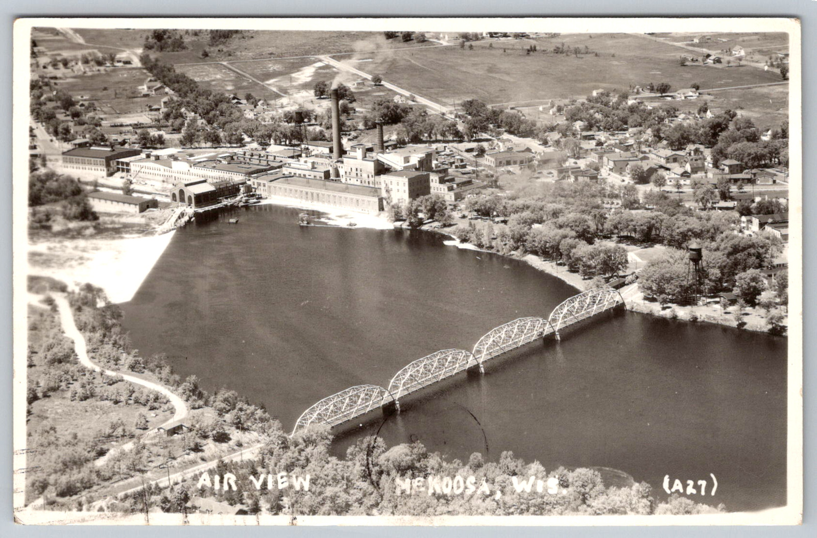RPPC c1960s Aerial View Nekoosa Wisconsin Bridge Postcard