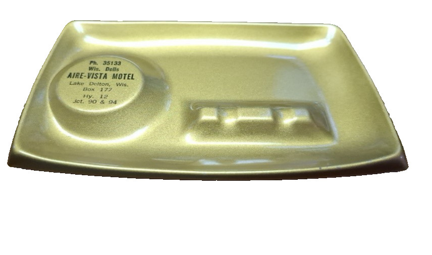Vintage MCM Aire-Vista Motel Lake Delton Wis. Gold Tin Ashtray Unused