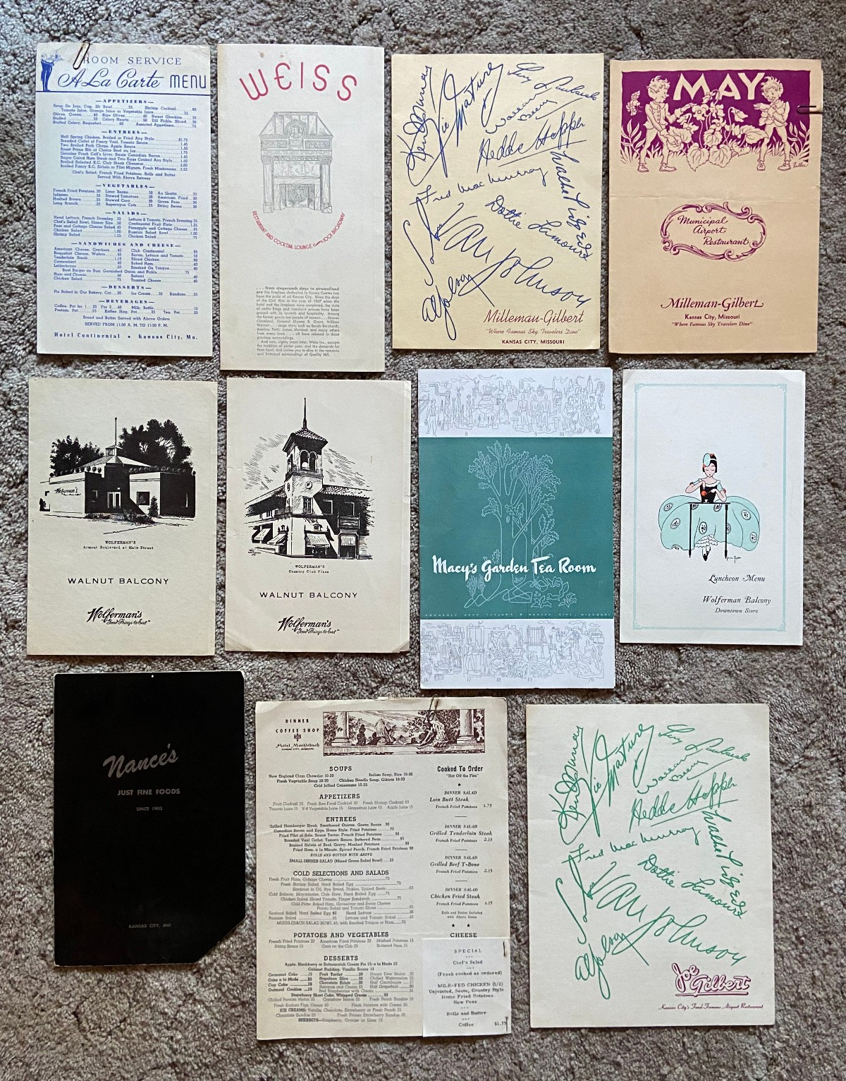 Lot of 11 Vtg 1940s KANSAS CITY Restaurant Menus WEISS Wolferman's MACY'S & More Lot of 11 Vtg 1940s KANSAS CITY Restaurant Menus WEISS Wolferman's MACY'S & More