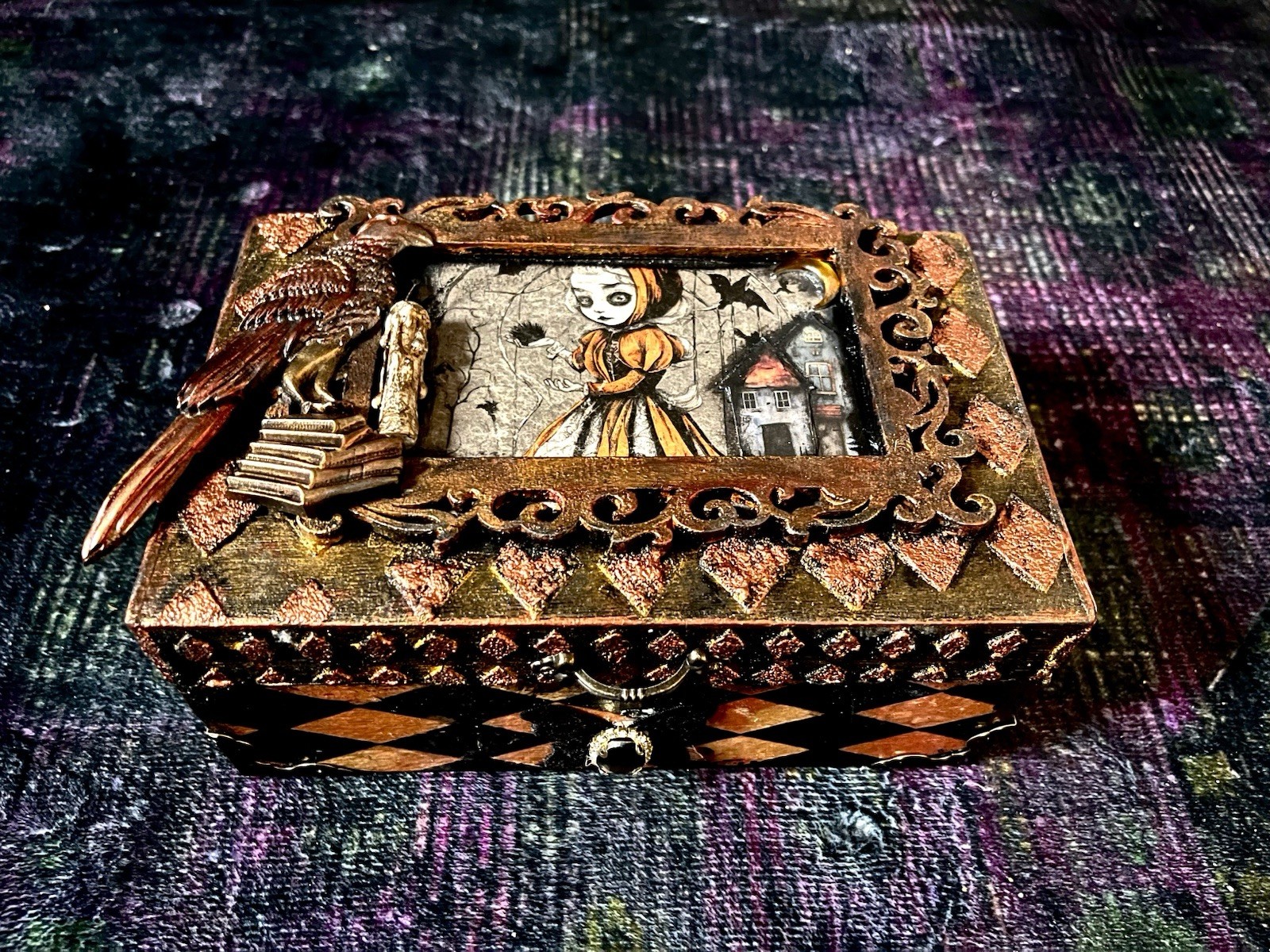 Handmade gothic girl Lidded Trinket Box 