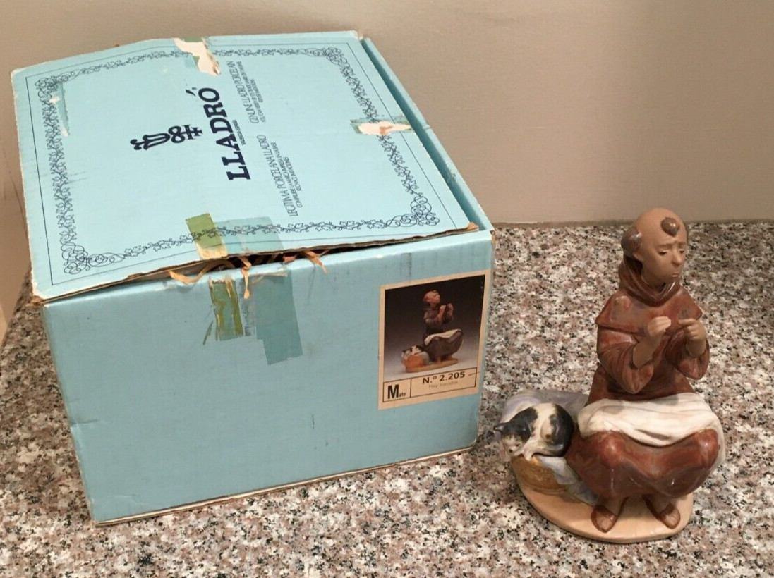 Lladro #12205 Prayerful Stitch with Original Box - Monk in Gres Finish EXC
