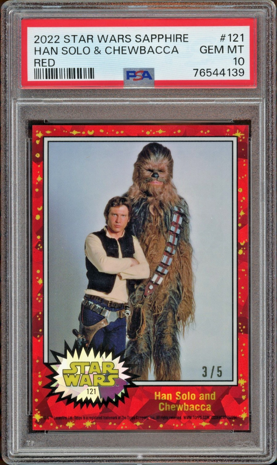 2022 Topps Star Wars Sapphire Han Solo & Chewbacca Red /5 Refractor PSA 10 Gem