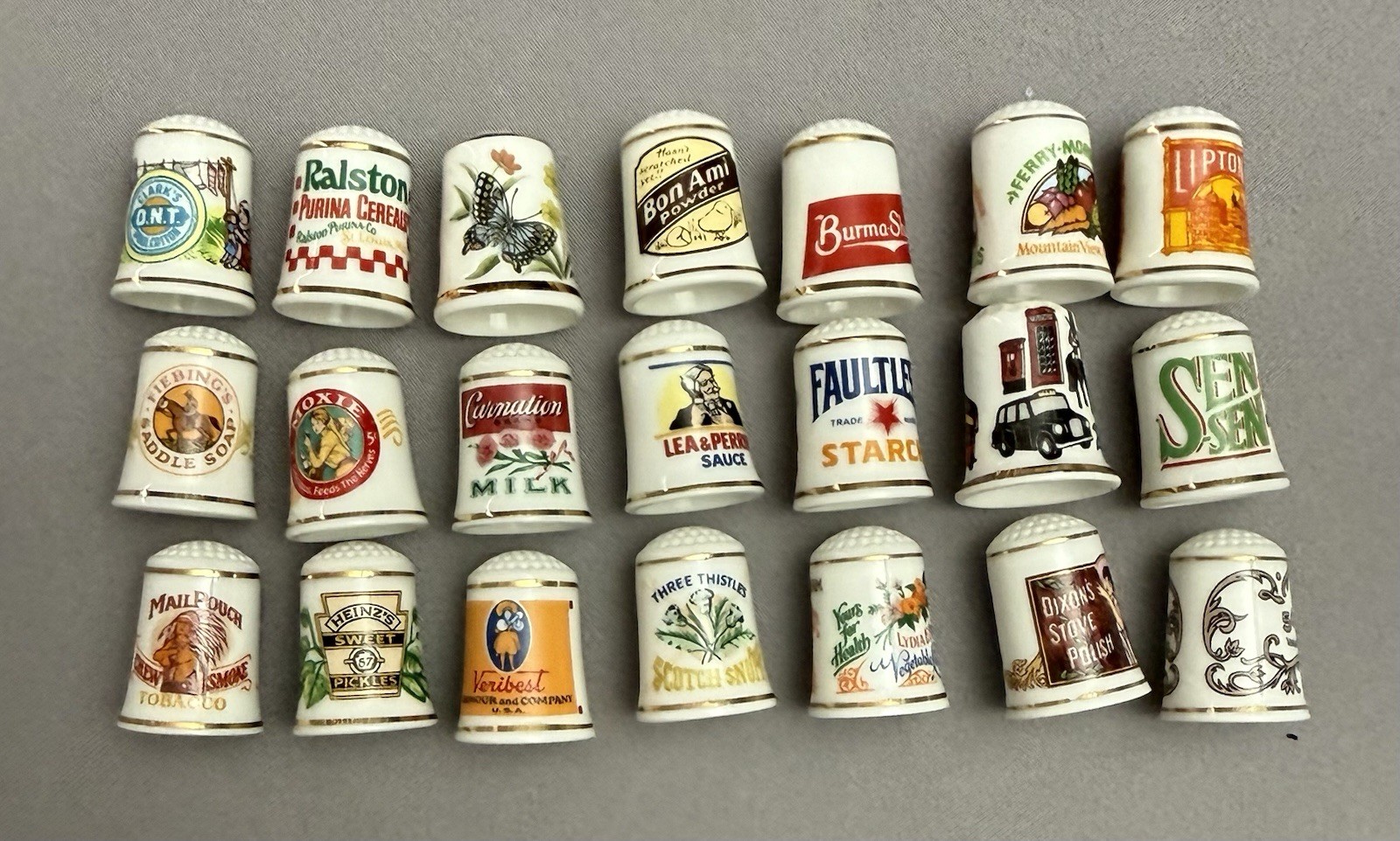 21 VTG Porcelain 1980 FP Advertising Thimbles Franklin Mint Vintage Advertising