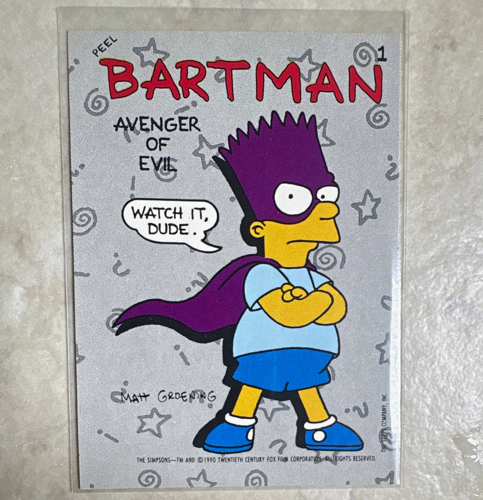 Topps 1990 The Simpsons Bartman Sticker Non-Sport Trading Card #1 Bartman