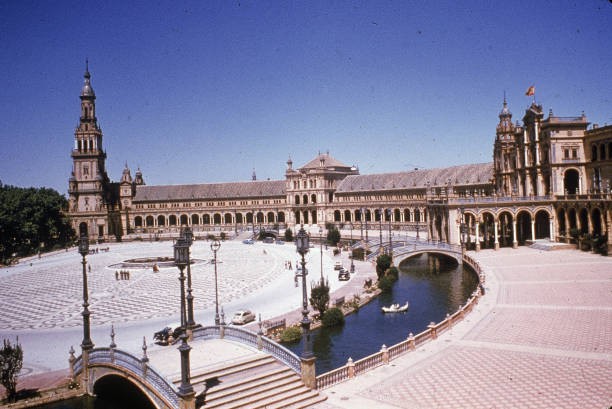 Wide shot view of the Plaza de Espana Seville Spain Historic Old Photo
