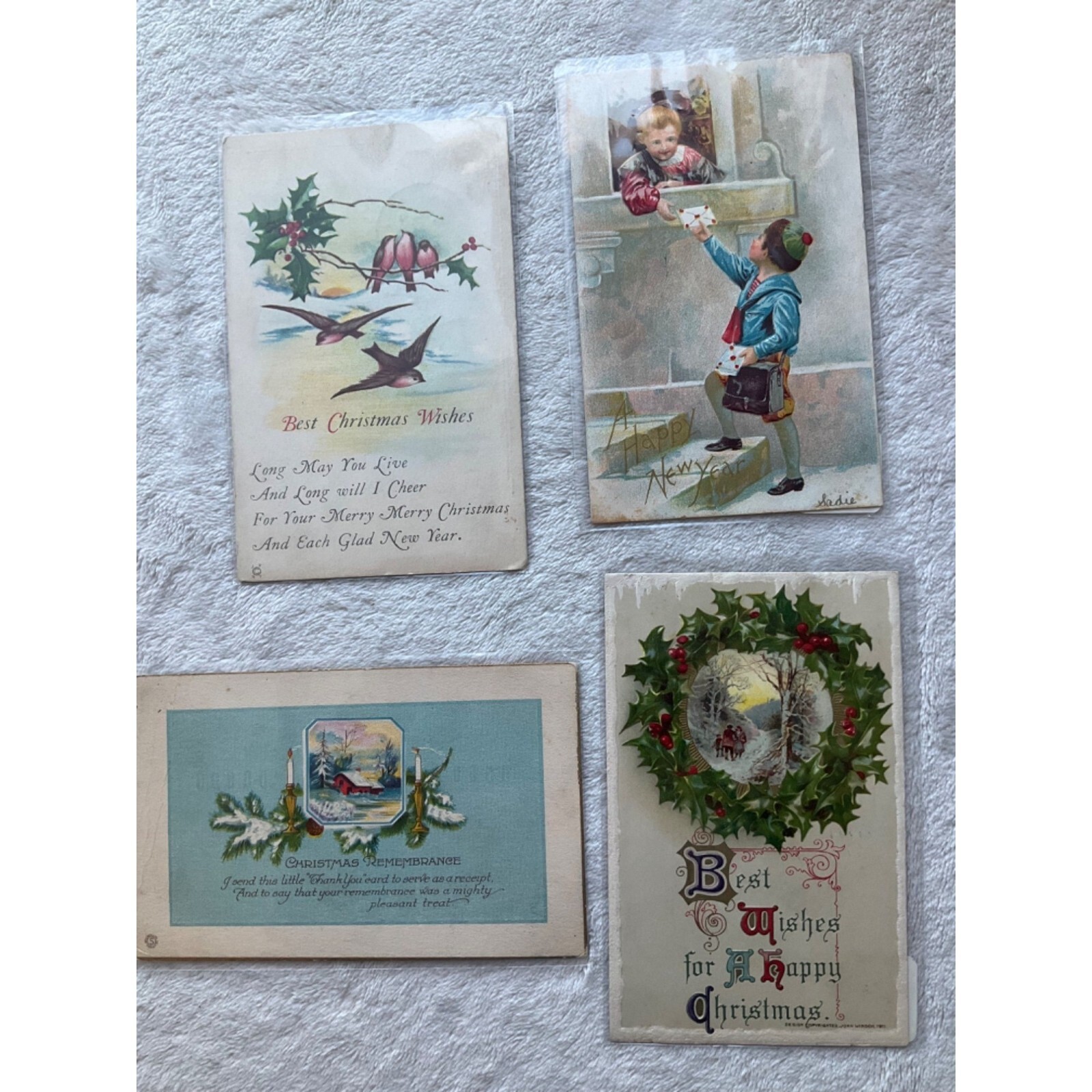 Vintage Christmas/New years Postcards 1920's Lot of 4 Holidays Collectibles
