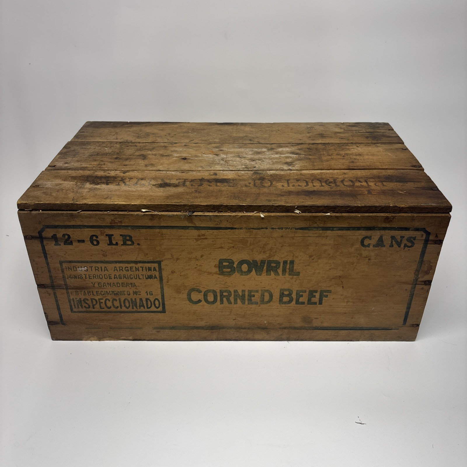 Rare Antique Vintage Wood Crate Advertising Bovril Corned Beef 12-6lb Cans 22”