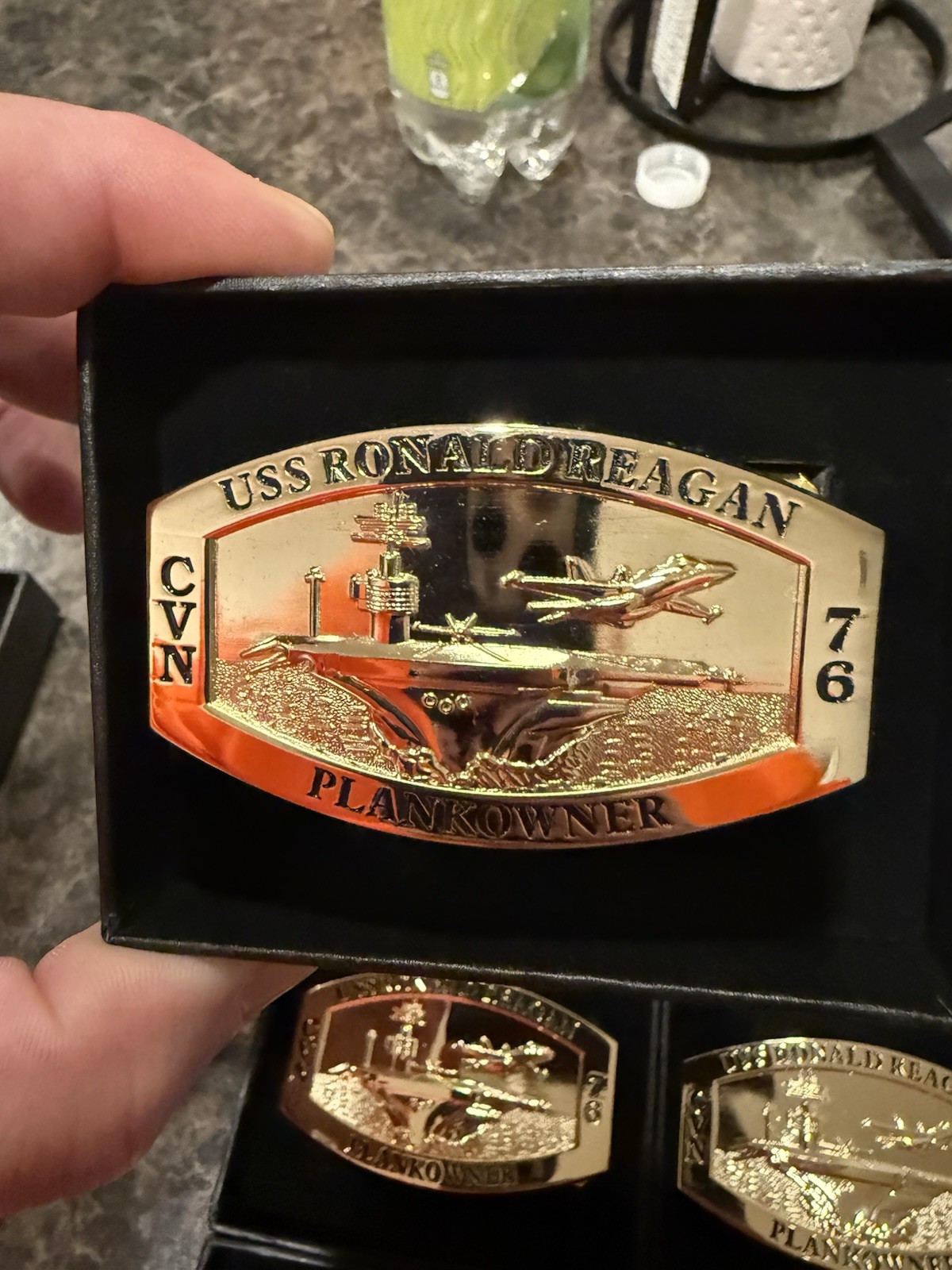USS Ronald Reagan Officers/Chiefs Male Gold PLANKOWNER Mint Belt Buckles