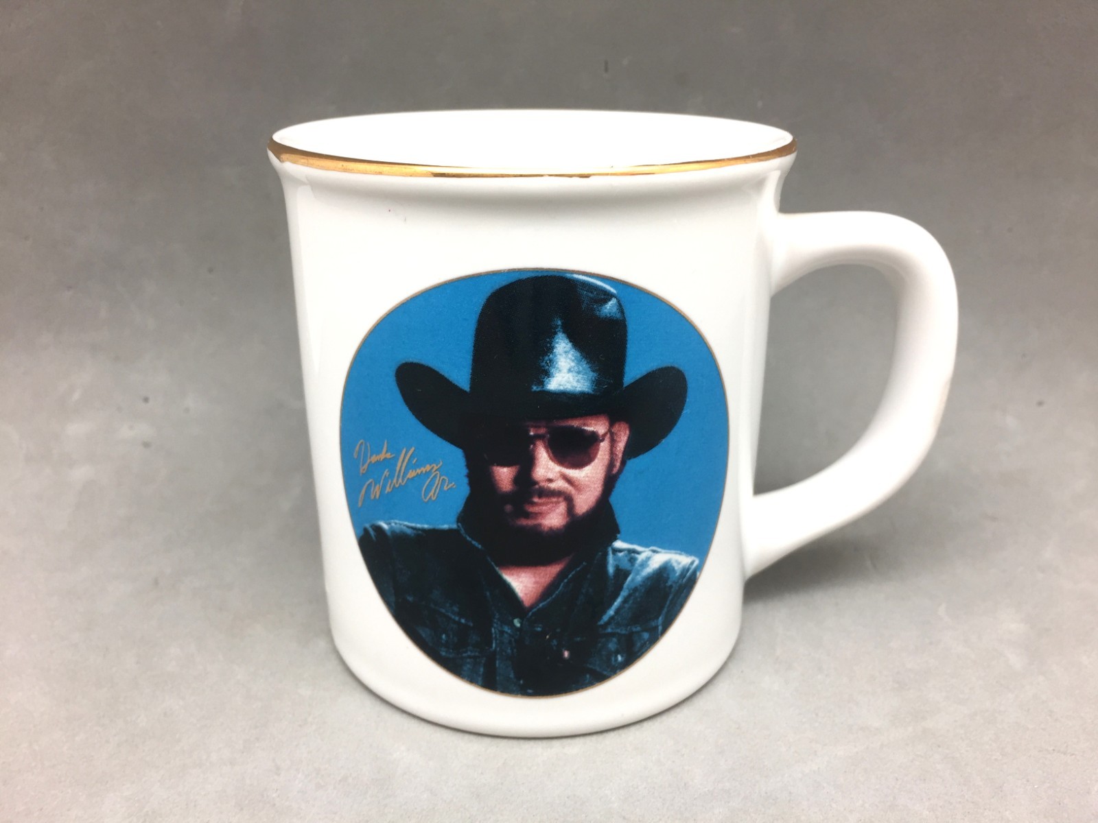 Hank Williams Jr. Photo Signature Ceramic Mug Scotty Mica Chokin 24kt Gold Rim