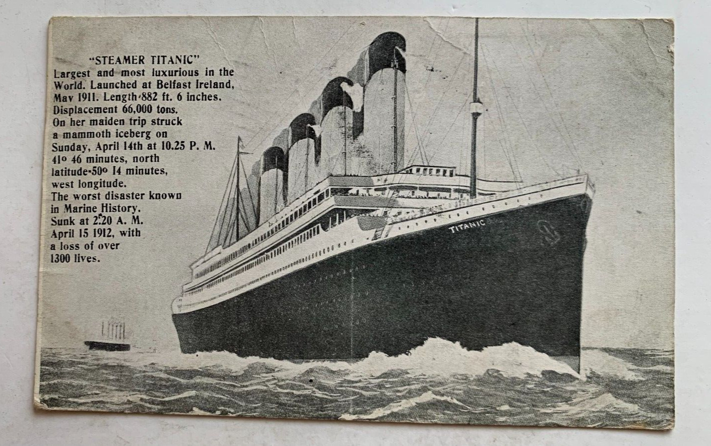 1912 Ship Postcard White Star Line RMS TITANIC Sinking Disaster Posted May 1912