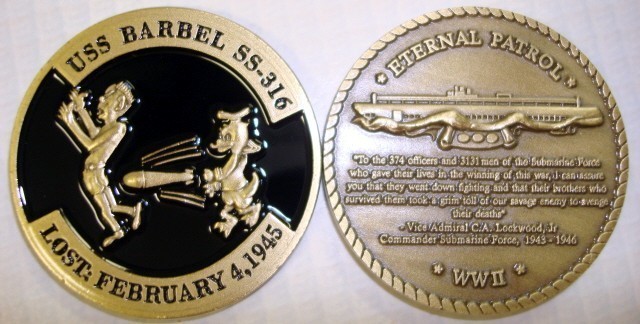 NAVY USS BARBEL SS-316 LOST SUBMARINE CHALLENGE COIN NAVY USS BARBEL SS-316 LOST SUBMARINE CHALLENGE COIN