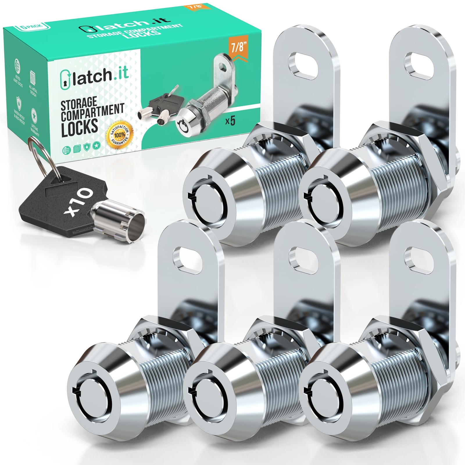 LATCH.IT 5-Pack RV Storage Locks 7/8 | 100 Metal Cam Lock for Cabinets, Toolb...