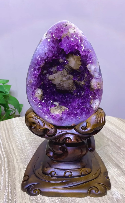 17.42LB Natural Amethyst Geode Quartz Crystal Dinosaur Egg Reiki Decor +STAND