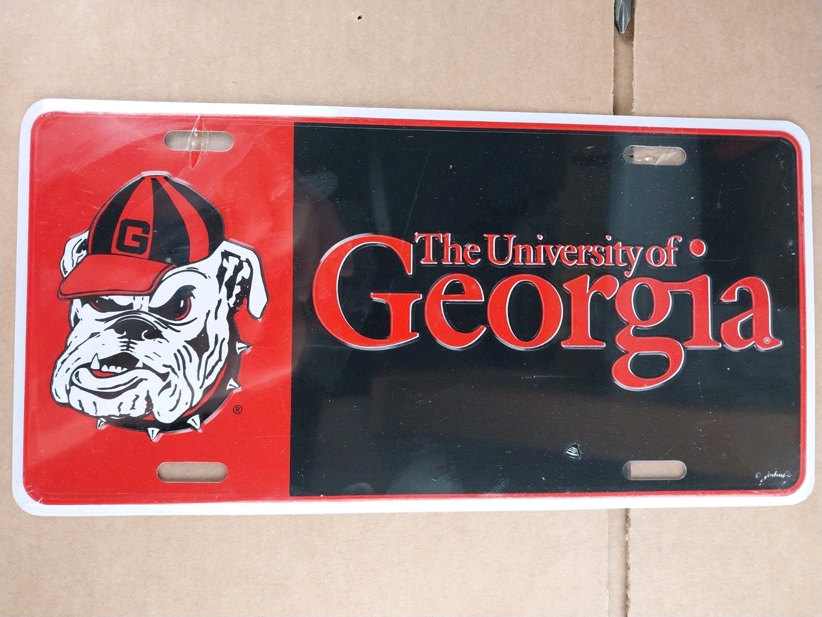 Vintage Georgia Bulldog Booster License Plate UGA Gameday Script Old Logo NOS