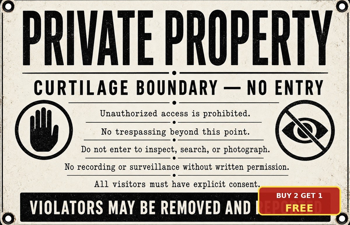 Property Boundary Curtilage Notice White Security Boundary Metal Sign