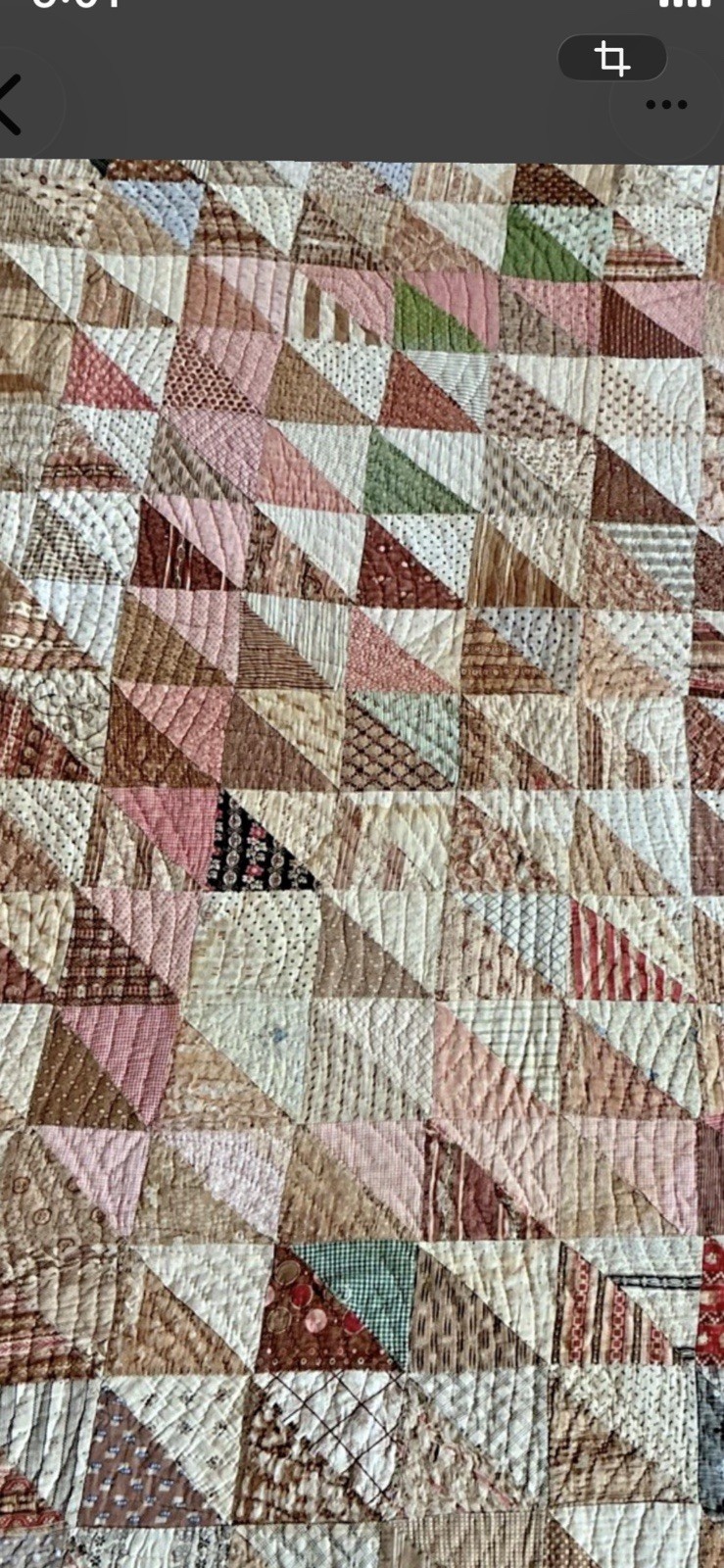 Antique 19th Century Brown Calico Patchwork Quilt  79” by 77” Cutter