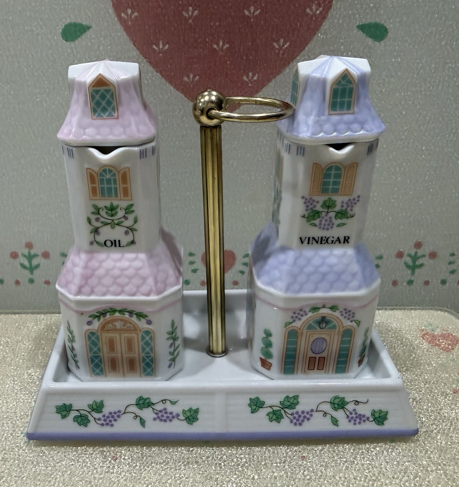 Lenox Spice Village Oil Vinegar Set with Caddy Tray, Vintage 1993 - NEW