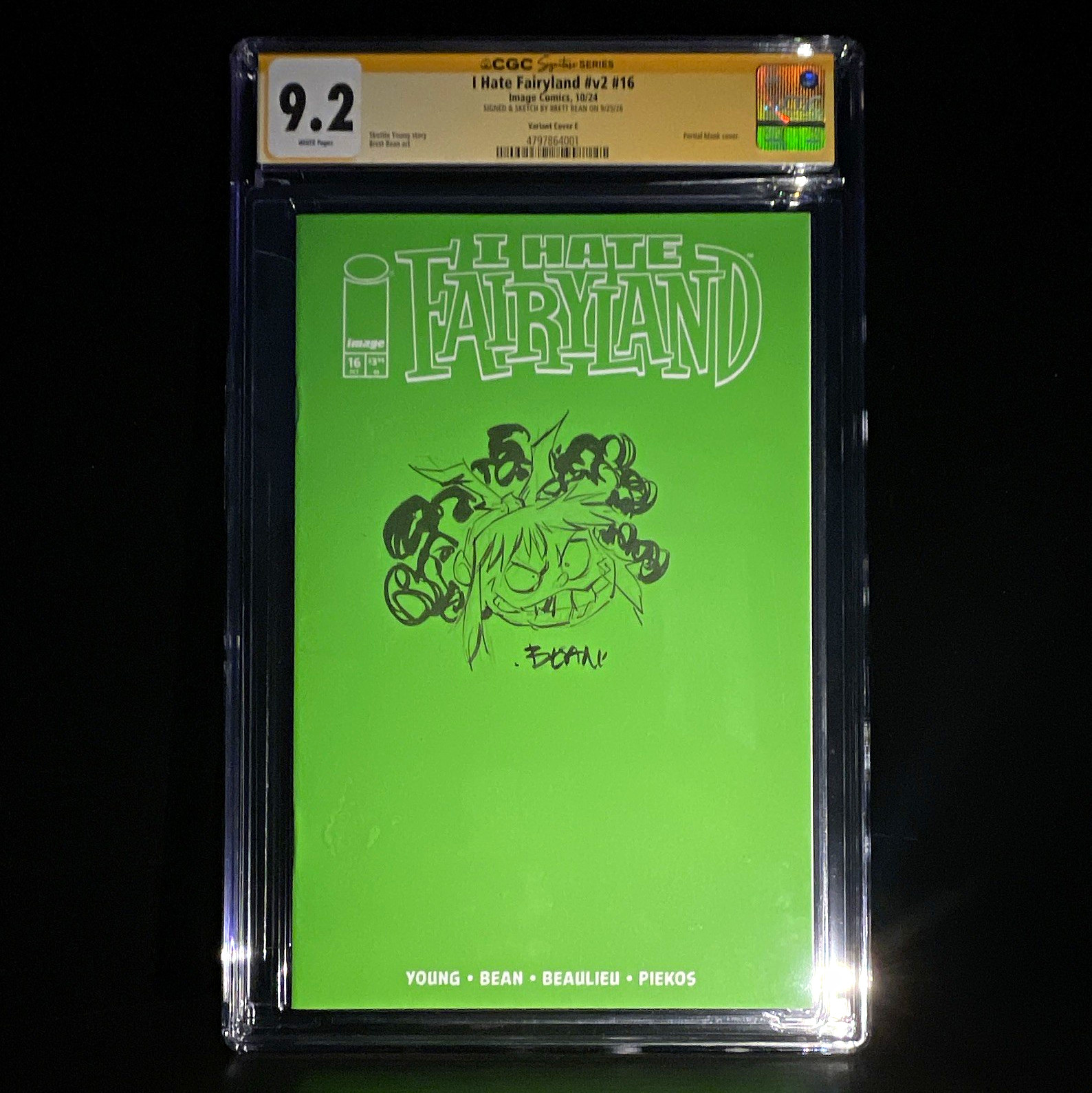 I Hate Fairyland #16 CGC 9.2; Signed and sketched by Brett Bean; Blank Cover