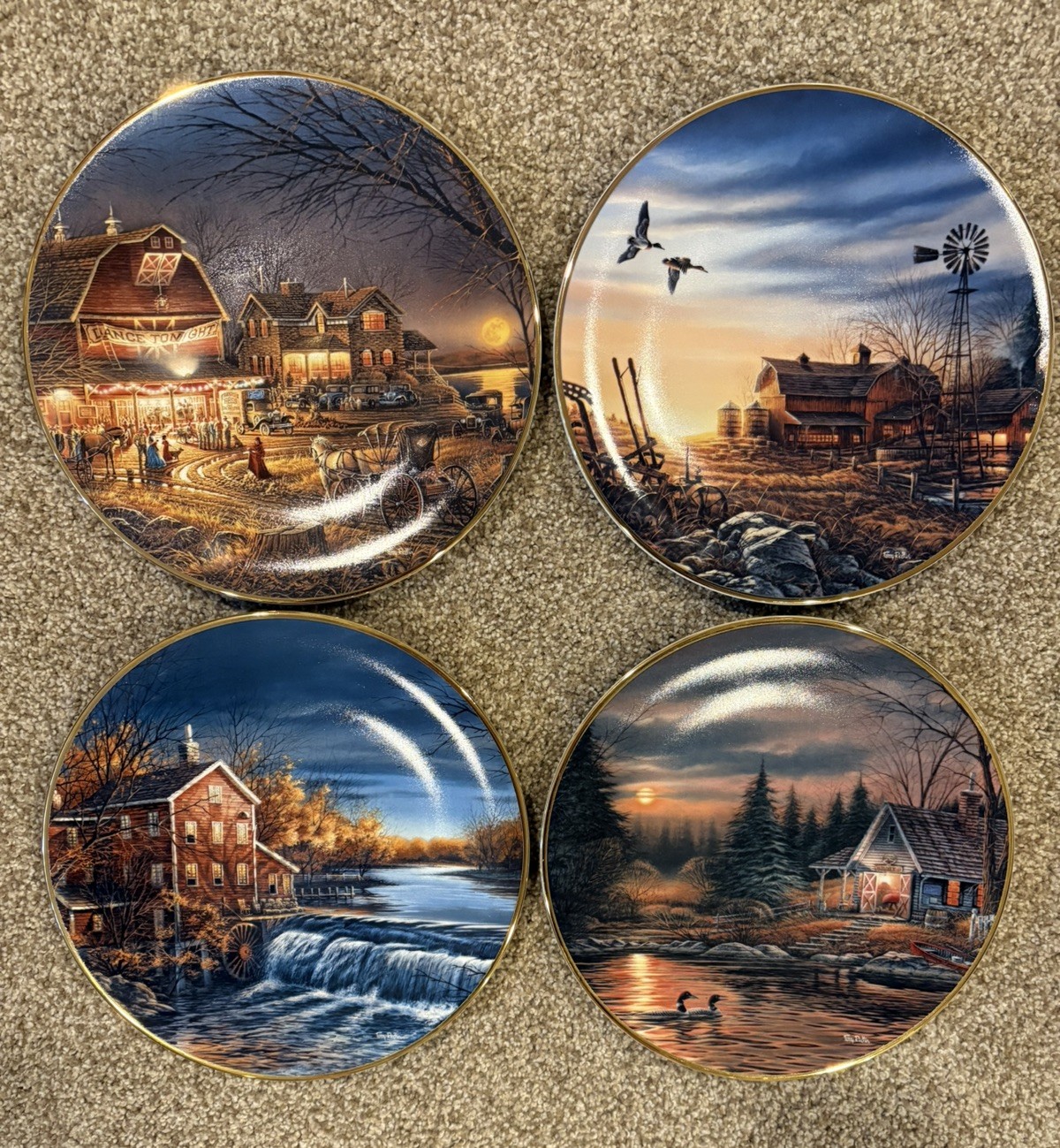 Terry Redlin Collector Plates Set of 4 w/ COA & Boxes Harvest Moon Ball +More 