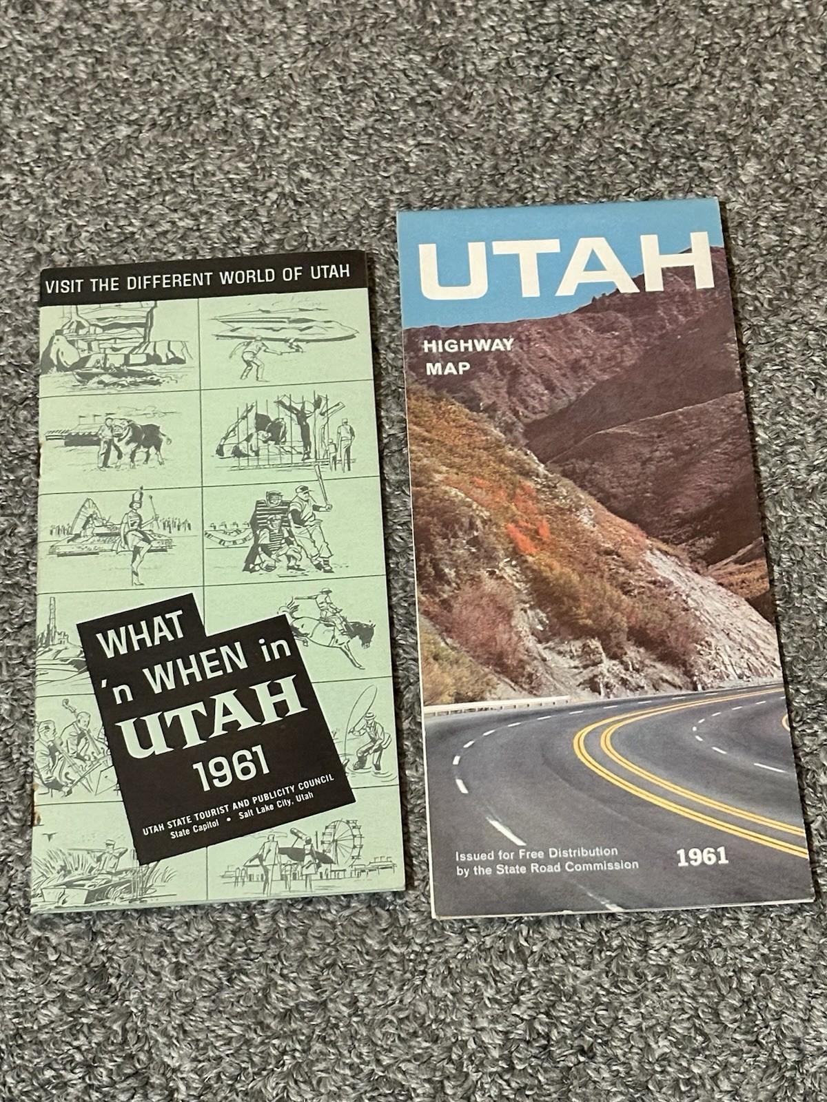 Vintage 1961 Utah Highway Map and What When Tourist Travel Guide Events Brochure