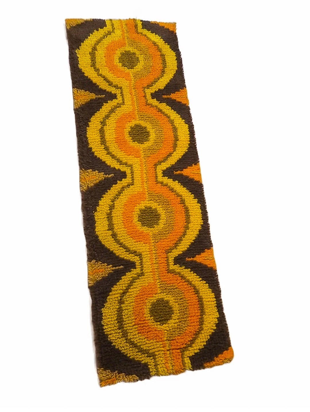 Handmade wool Rug wall hanging vintage brown mid century pop art 60s 70s Germany
