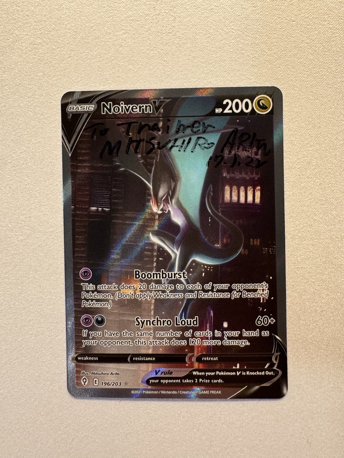 Pokèmon TCG Evolving Skies Noivern V 196/203 Mitsuhiro Arita Signed Autograph NM