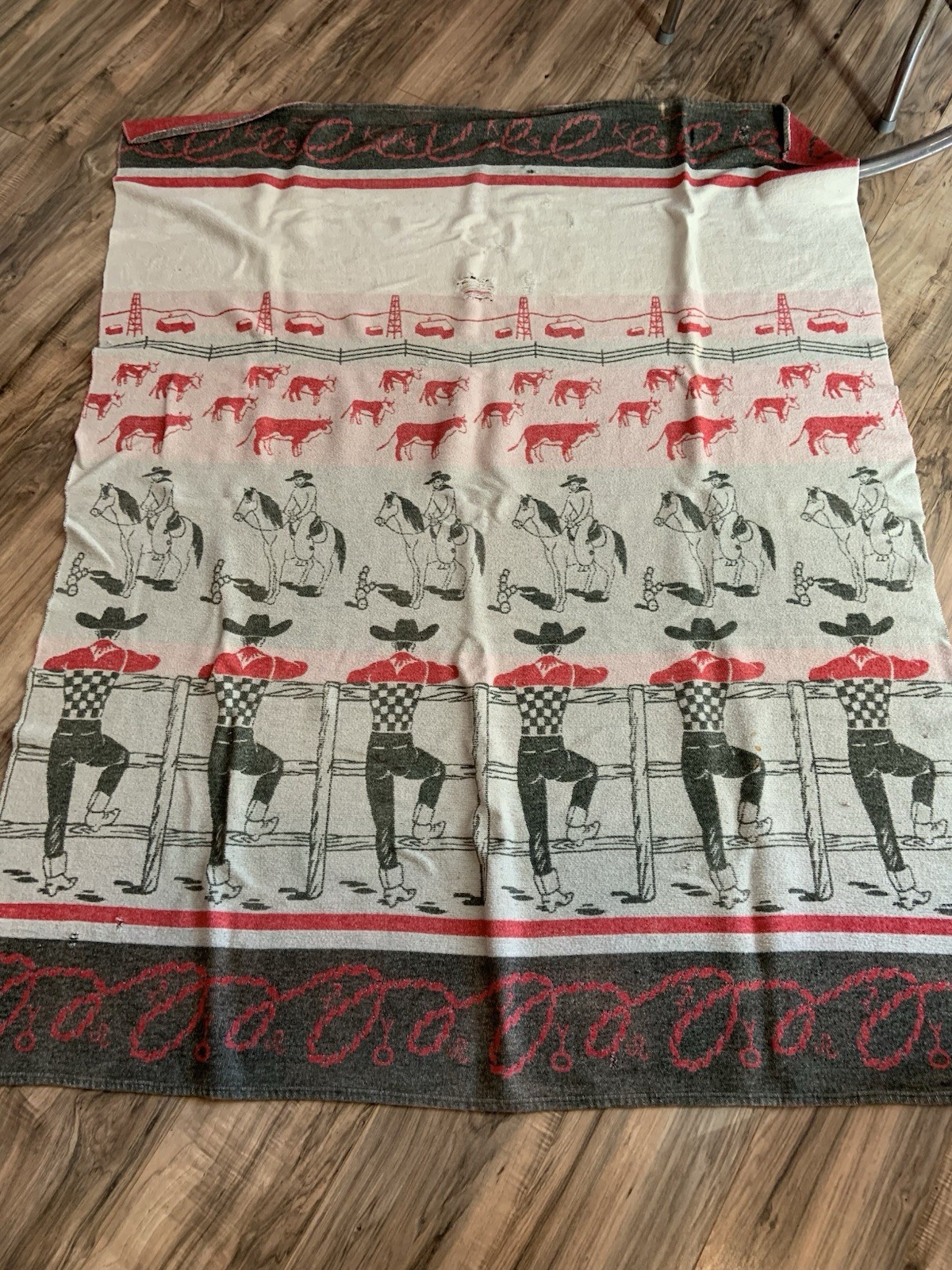 Vintage 1950’s Cowboy Cotton Camp Blanket Own A Piece Of Western Americana