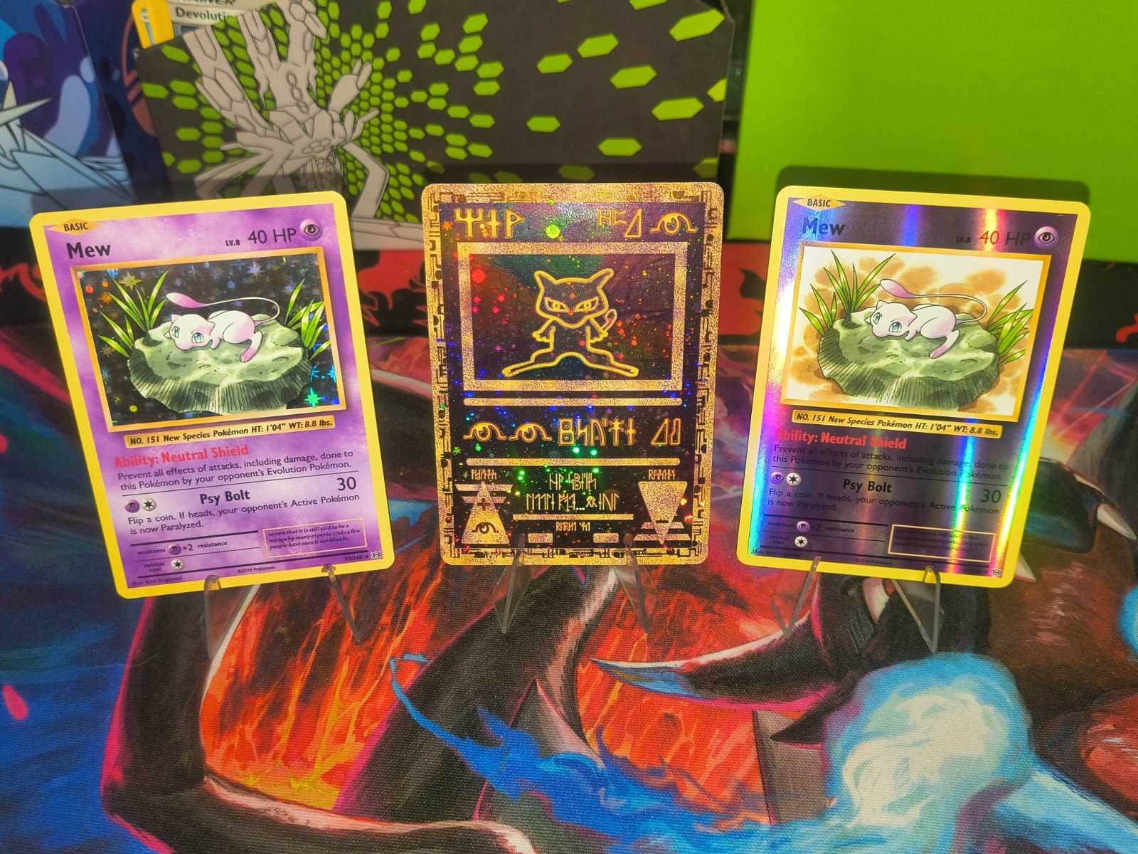 Pokemon TCG 3 NM MEW Cards. Ancient Mew Promo Both Holo & Rev Holo Mew XY Evo