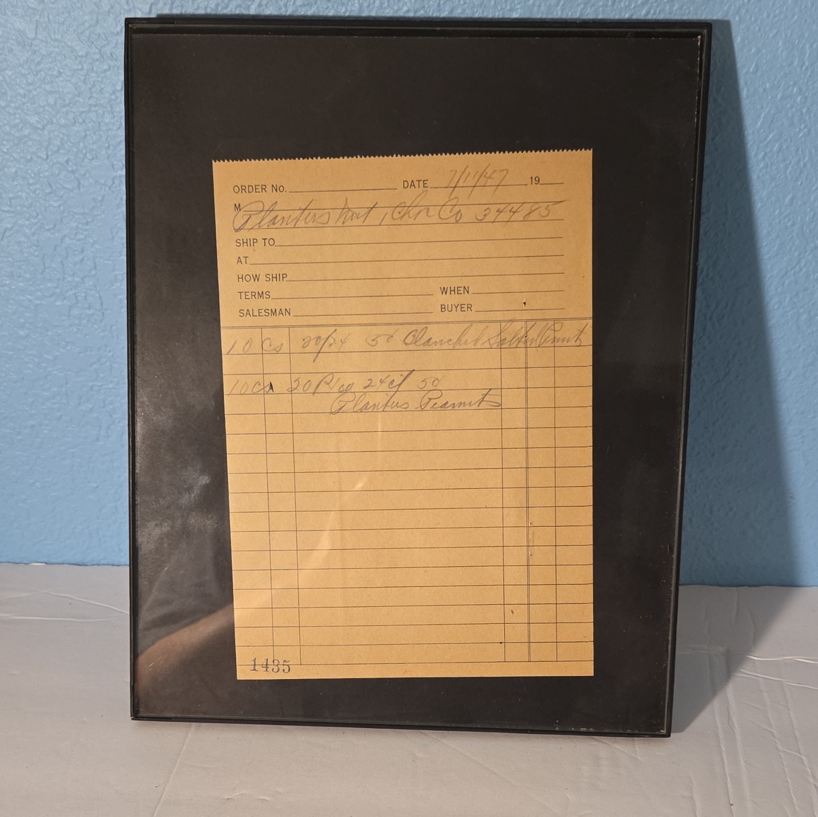 1947 Plantis Nut Co Framed Order Form Invoice Sheet Receipt (7/14/47 No. 1435)