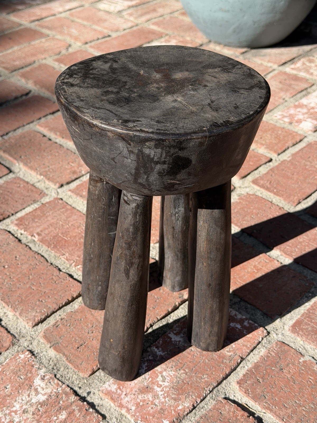 Vintage African Dark Wooden Lobi Stool 13” H x 8” - 8 1/2” D / Decor Collector