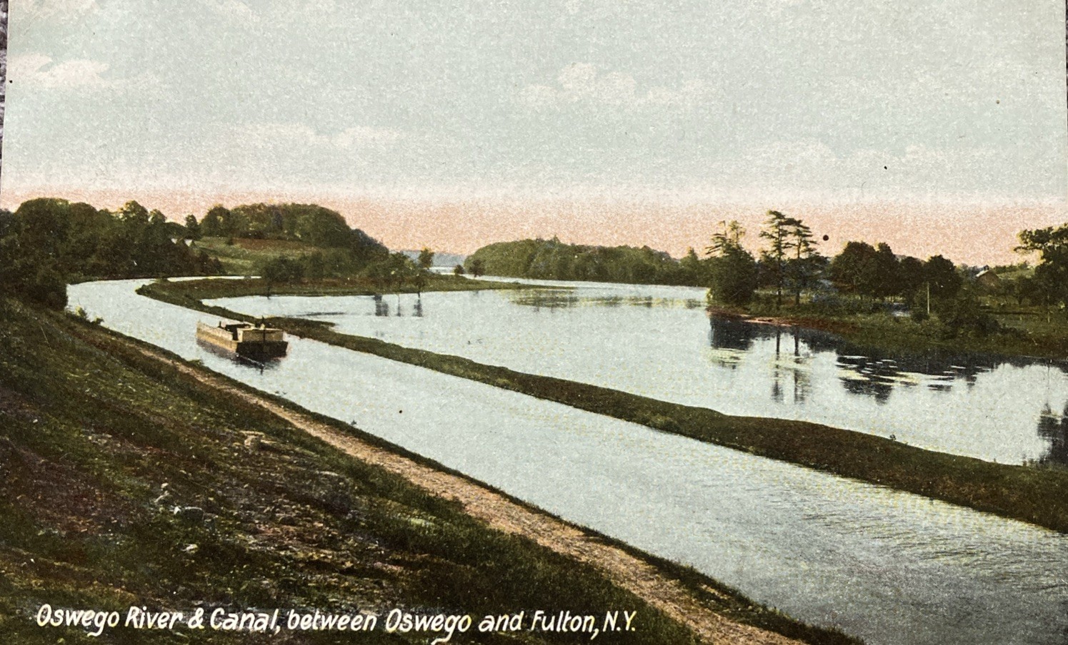 c1905 Oswego River & Canal Between Oswego And Fulton New York Postcard