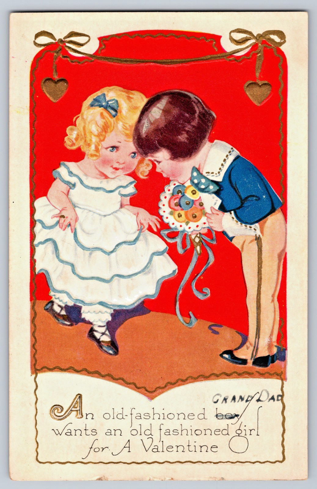 Old Fashioned Wants An Old Fashioned Girl Antique Embossed Valentine Postcard