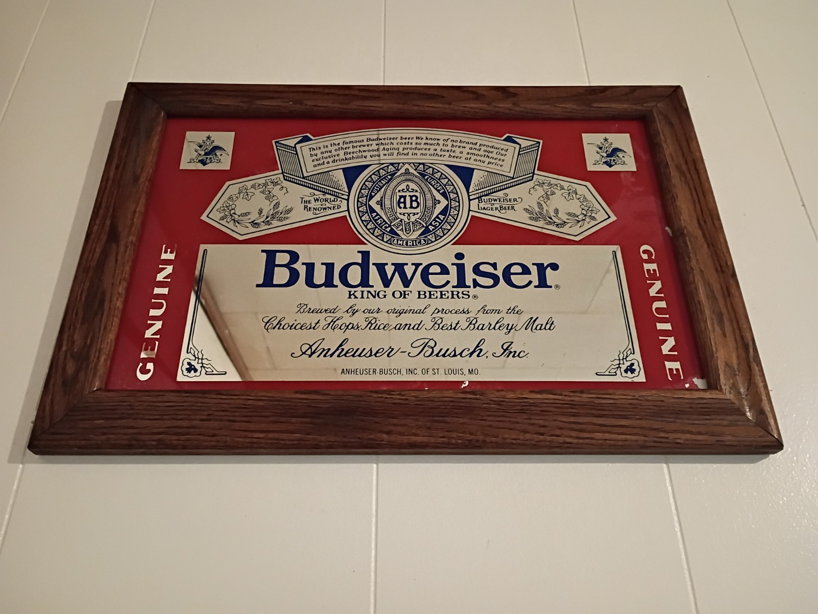 Vintage Budweiser King Of Beer Anheuser  Busch 18.5x12.5 Wall Hanging Mirror