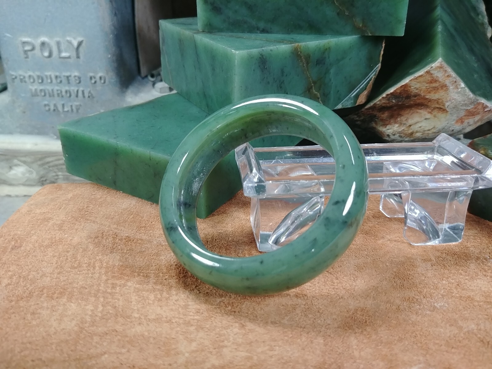 Wyoming Apple Green Jade Bangle Bracelet 57mm x from Rough Nephrite Jade Slab