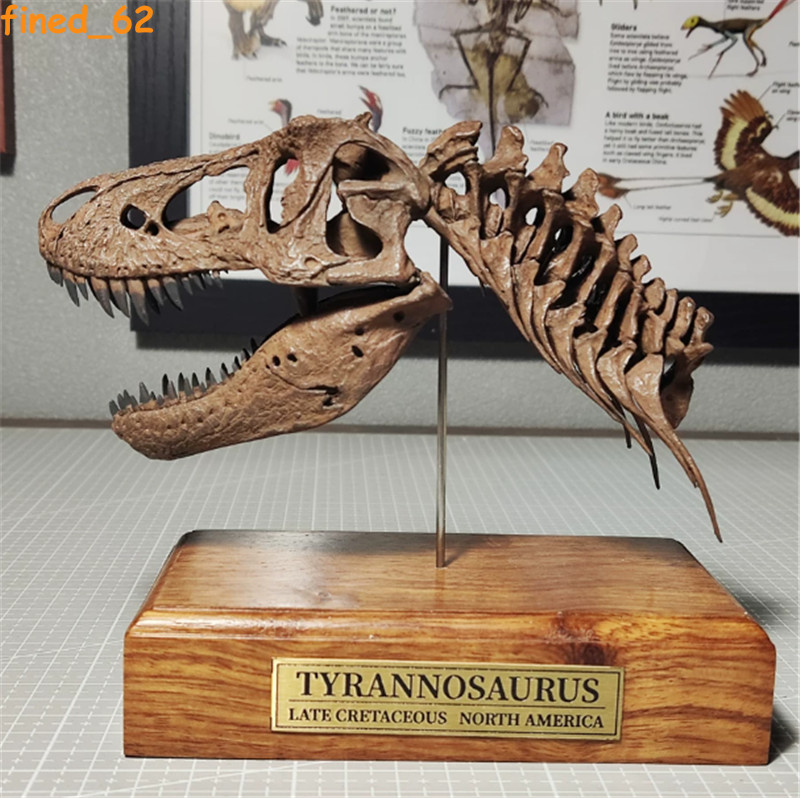 Tyrannosaurus Rex Skull Fossil Model Handcraft Dinosaur Statue With Wood Base Tyrannosaurus Rex Skull Fossil Model Handcraft Dinosaur Statue With Wood Base