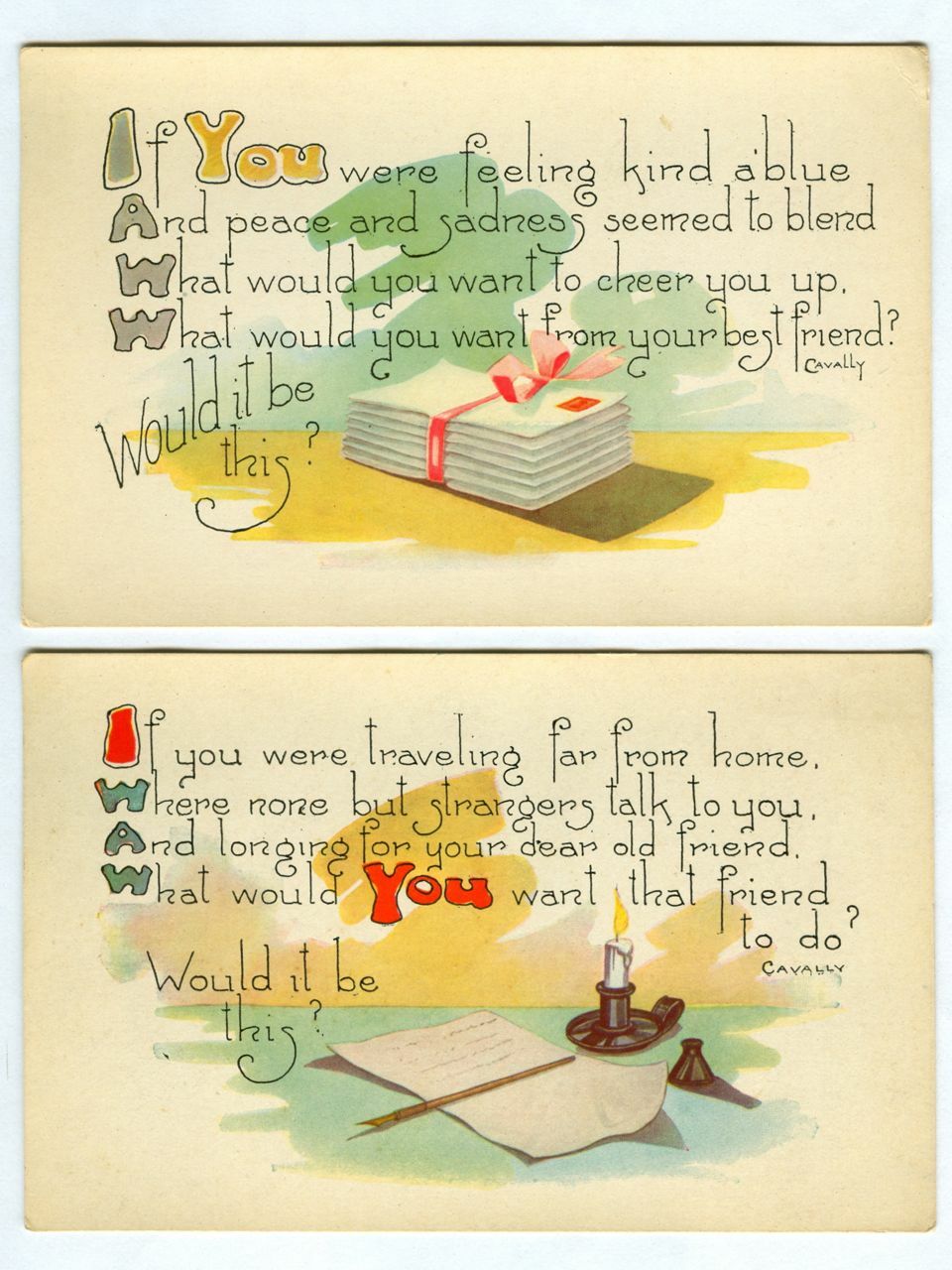 Vintage Early 1900s CAVALLY Message Series 5487 POSTCARDS (Williamson Haffner)