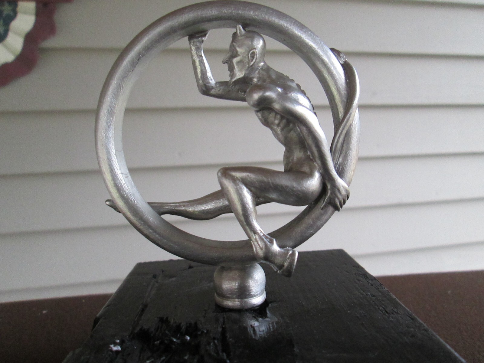 speed demon on riding tire satan  car hood ornament  custom chrome plated